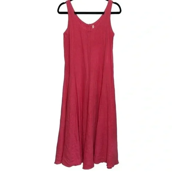 Gaiam Woman's XS Sleeveless Maxi Dress Lagenlook Coral Pink Linen Vacation Dress - Picture 10 of 14